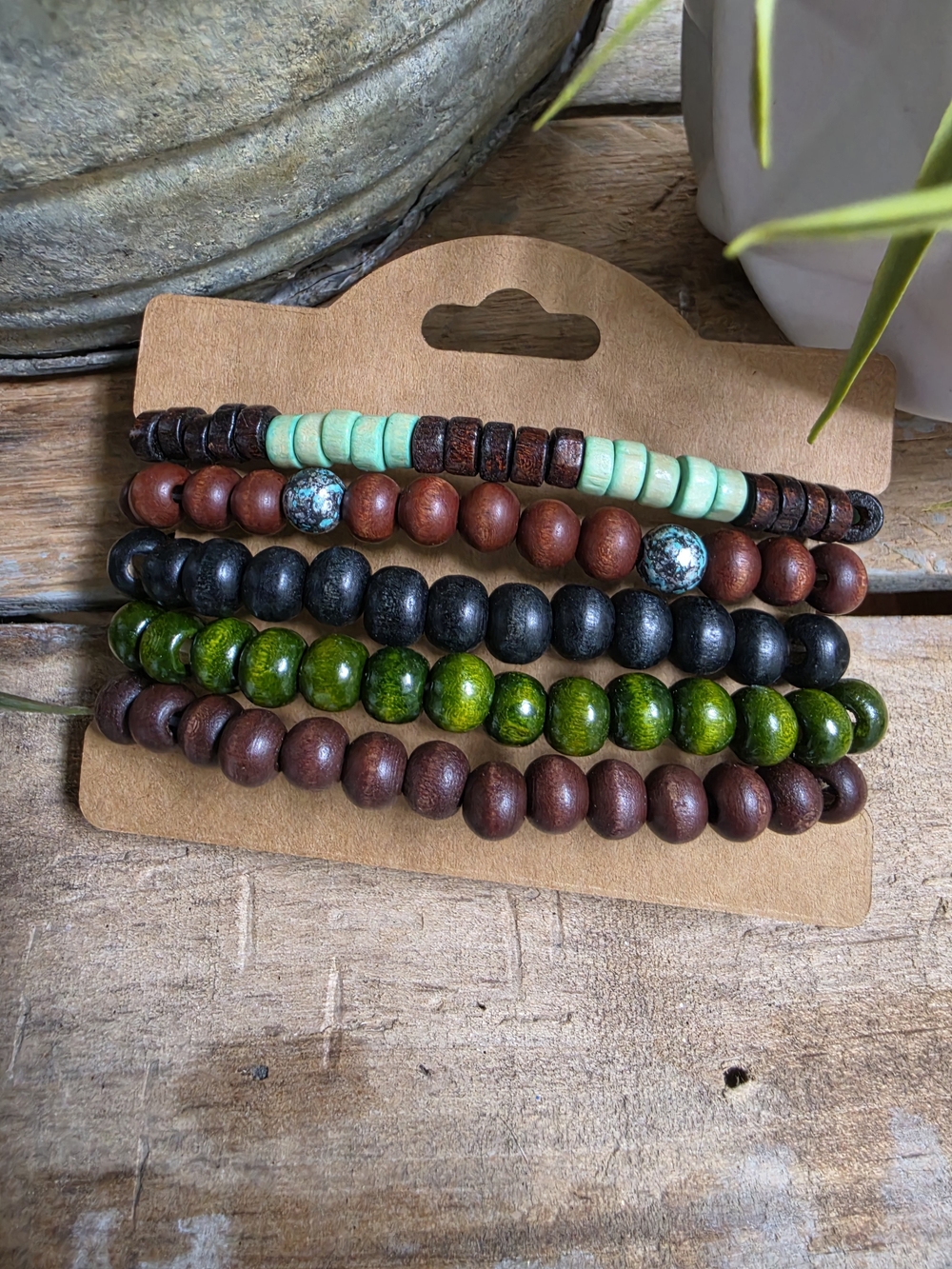 Boho Wood Bead Bracelet Set Colorful Stretch Stack Festival Jewelry Unisex - Picture 2 of 2